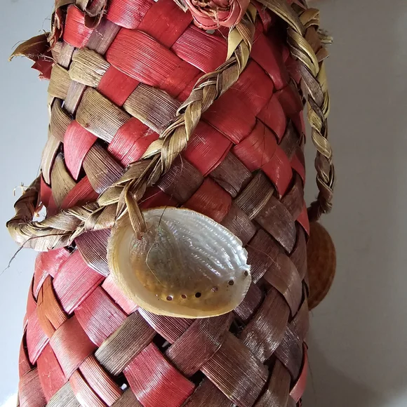 Handwoven Vintage New Zealand Flax Multicolor Wine Holder Bag - Picture 4 of 6